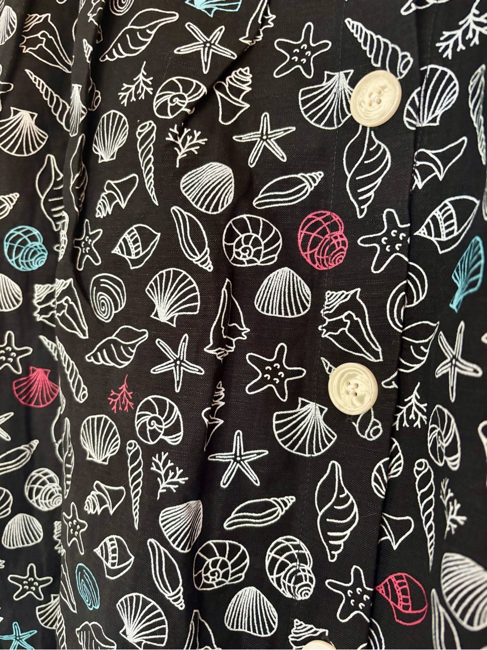 ModCloth Black Seashell Print A-Line Skirt with White Buttons - Picture 3 of 13